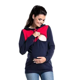 Shirts 2022 Maternity Tops Colored Breastfeeding T Shirts Women's Pregnancy Nursing Tops Casual Hooded Sweatshirts