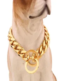 Verkaufe 15 mm 1234 Zoll Goldton Double Curb Cuban Rombo Link Edelstahl Hundekette Halskette Halsband Ganze Drop4928304