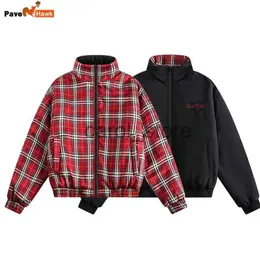 Jaquetas masculinas jaqueta de dupla face vintage parka masculino mulheres cortadas de inverno xadrez cura