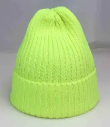 Bright Plain Knit Beanie Winter Women039s Hats tomma virkade randiga skallar Cap Neon Yellow Pink Grey White Y211113592454