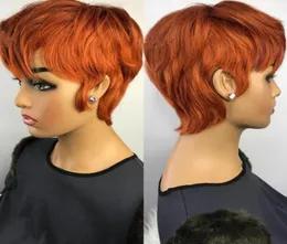 オレンジジンジャーカラーウィッグショート波状ボブピクシーカットフルマシンは、黒人女性ブラジル1160195のための前髪のあるレースの人間の髪の毛のかつらを作っていません