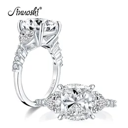 Ainuoshi 925 Sterling Silver 5 CACAT CUSHION CUST ENDAGENT RING 3-STONE RING محاكاة الماس الزفاف الفضي المجوهرات Y20010310L