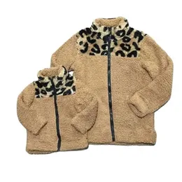 Outfits Girlymax Fall Winter Mommy Me Leopard Plush Top Brown Mom Daughter Sherpa 210724