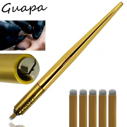 Máquina de ouro maquiagem permanente sobrancelha tatuagem manual armas caneta para microblading delineador lábio tebori caneta 3d com 5 pçs 18u microblading