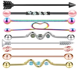 9PC 14G Industrial Barbell Piercing Orelha lage Helix Stud Straight Long Bar Brinco Jóias Corporais Women8839360