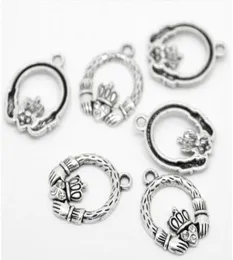 Whole 100pcs Antique Silver Tone Rhinestone Claddagh Ring Charm Pendants 25x18mm Jewelry Findings making DIY Whole J05068085975