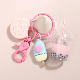 سلاسل مفاتيح لطيفة Ice-Cream Bubble Tea Biscuit Pink Key Rings Friends For Friend Friend Women Handbag Gift Jewelry 231226