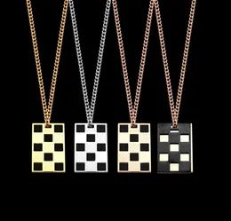 New Arrive Fashion Lady Titanium steel 18K Plated Gold Long Necklace With V Letter Hollow out Plaid Double Color Pendant 3 Color3273381