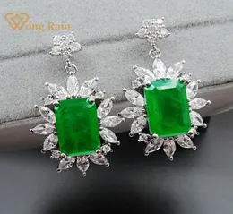 Dangle Chandelier Wong Rain Vintage 925 Sterling Silver 생성 Moissanite Emerald Gemstone Drop Earrings Fine Jewelr9801218