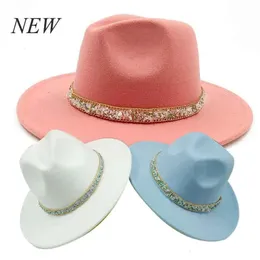 حفر فرقة Fedoras Hat Women Men Natural Color Usisex Fashion Church Panama Woolen Jazz Cap Brim Wholesale 231226