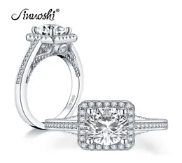 AINUOSHI Trendy 925 Sterling Silver 125 CT Round Cut Halo Ring Engagement Simulated Diamond Wedding Silver Square Rings Jewelry Y1183070