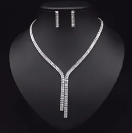 2021 Cubic Zirconia Long Necklace Earrings Sets for Brides Wedding Jewelry Accessories Jolleria Mujer De Oro For Women2209731