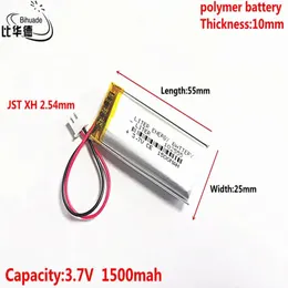 بطاريات 10pcs 3.7 فولت 1500mAh 102555 JST XH 2.54mm البوليمر الليثيوم البوليمار الشحلي للبطارية القابلة لإعادة شحن MP3 DVD DVD Bluetooth