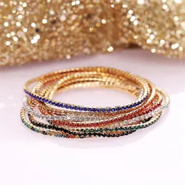 Pulsera elástica ajustable con diamantes de imitación Multicolor, cadena con diamantes de tenis de cristal colorido, pulsera femenina, eslabón de joyería 263H