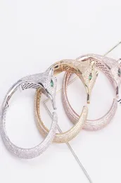 Newcome Fashion Brand Jewelry Lady Brass Full Diamond Green Eyes Fox 18K Gold Wedding Engagement Open Bangle Bracelets 3 Color62228434077