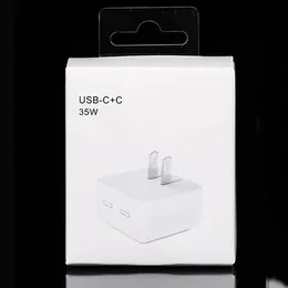 PD 35W 2 i 1 laddare Dual USB C Port Power Adapter Snabb laddar oss EU UK Wall Plug Charger för Apple MacBook HomePod iPhone 11 12 13 14 15 Pro Max Double Type USB C