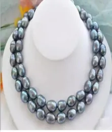 NOBLEST RARE NATURAL 1215MM SOUTH SEA BLACK BLUE PEARL NECKLACE 35quot GOLD CLASP7378749