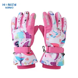 HoneyKing Kids Winter Ski Gloves Waterproof Warm Padded Mitten For Girls Boys Outdoor Skiing Cycling Windproect Snowboard 231225