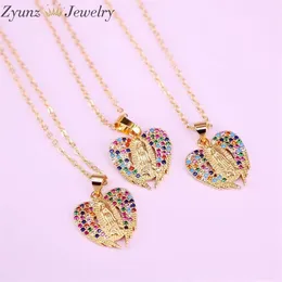 10pcs 11 Styles Gold Color Virgin Jezus Jezus Religijna Biżuteria Rainbow Clear Crystal Zirconia CZ Micro Pave Naszyjnik J12182908