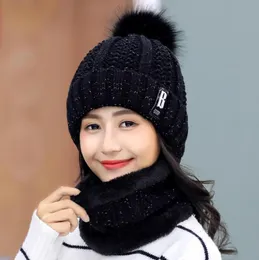 Coral Fleece Winter Pompon Hats Beanies Women Men Hat Scarf Warm Breatble Wool Sticked Skull Caps For Ladies Boys Letter Double 7573906