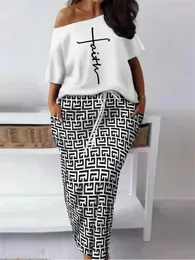 Vestidos de trabalho Faith Conjunto de saia superior casual com estampa geométrica