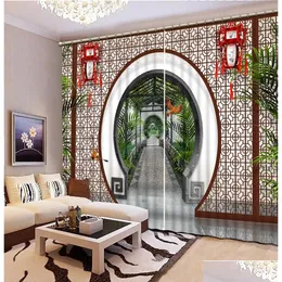 Curtain Chinese Style 3D Curtains Landscape Window Decoration In The Living Room White Drop Delivery Home Garden Textiles Treatments Dhtba