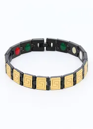 Rostfritt stål armband 7mm kvinnor smycken magnet 5 i 1 element hälso armband vakuumjon plätering ip svartgold Bangle3057786