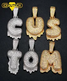 AZ Single Initial Bubble Letter Name Drip Letters Pendant Halsband för kvinnor Män kubik Zircon Hip Hop Jewelry 2021 Trend Gift5948657