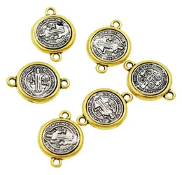 St Benedict Medal Spacer End ConnectorS 20.65x14.8mm Antique Silver And Gold Religious Jewelry Findings Components L16983233979