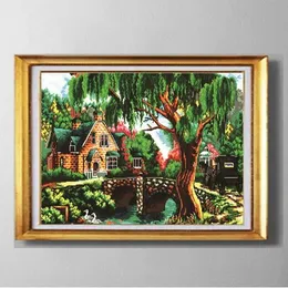 Woods River Villa manzarasındaki araçlar, DIY Cross Stitch iğne kitleri nakış setleri Tuval üzerine sayılan baskı dmc 14ct 11ct