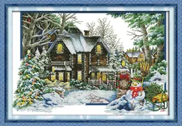 도구 겨울 집 풍경 가정 장식 그림, 수제 크로스 스티치 자수 바느질 세트 세트 캔버스 DMC 14ct /1에 인쇄 된 인쇄 세트