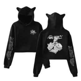 Nicki Nicole ALMA Tour Crop Top Hoodie für Mädchen Streetwear Hip Hop Kawaii Katzenohr Langarm Harajuku Cropped Sweatshirt