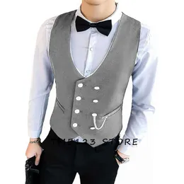 남성용 Serge Casual Solygual Double Breast Vest Vests Gothic Chaleco 공식 남자 Ambo Suit Male Wang Steampunk Mens