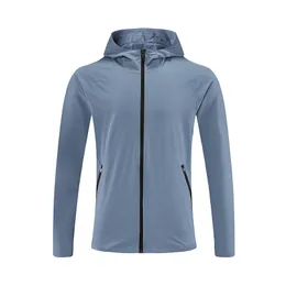 LU Tessuto da alpinismo outdoor da uomo, giacca antivento e alla moda in nylon ad asciugatura rapida, giacca con cappuccio con cerniera, tuta da jogging casual bretone da esterno