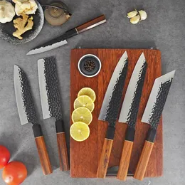 Köksknivar Set 1-6 Handgjorda smidda högt kol rostfritt stål Japanska Santoku Chef Lnife Sharp Cleaver Slic Tool257a
