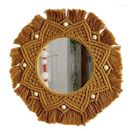 Tapestry Macrame Specchio da parete rotondo con frange Boho Circle Specchi sospesi per camera da letto Soggiorno Appartamento