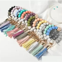 Party Favor Wood Tassel Bead String Armband Key Chain Food Grade Sile Pärlor Armband Kvinnor Girl Ring handledsband FY2981 SS0317 DRO OTNJ8