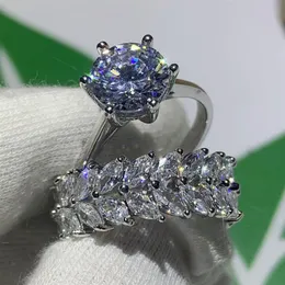 Choucong deslumbrante jóias de luxo de alta qualidade casal anéis 925 prata esterlina marquise corte branco topázio cz diamante casamento banda ri238p