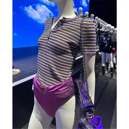 2024 designer de pista verão malhas femininas moda luxo único breasted camisola o pescoço manga curta senhoras pulôver topos