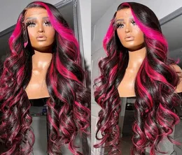 28 30inch Ombre Pink Color Body Wave Wig Human Hair Preucked 13x4合成レースフロントウィッグは黒人女性5150698