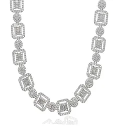 2020 New Baguette Cluster Tennis Chain Necklace Silver Color Baguette And Cluster Link CZ Iced Bling Chain Choker For Man Women6835516