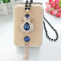 Pendant Necklaces Women Romantic Crystal Bag Necklace Female Luxury Ethnic Long Sweater Chain Choker Bling Statement Jewelry 5NZ001