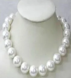 Klassisk pärlstavhalsband 14mm South Sea Round White Shell Pearl Necklace 18inch 925 Silver Accessories7661683