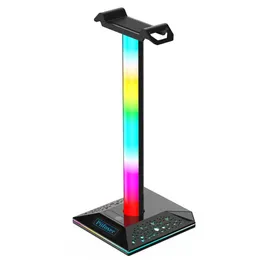 Kopfhörer-RGB-Gaming-Kopfhörerständer, durchscheinendes LED-Licht, Computer-Desktop-Display-Halter, USB2.0-Anschluss, 3,5-mm-Audio-Touch-Steuerung für PC