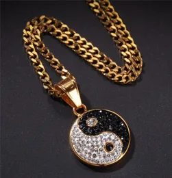 ステンレススチールタイチーチーペンダントPave CZ Stone Stone Style Sthine Yin Yang Necklace Hip Hop Jewelry 24インチキューバリンクチェーン6649475