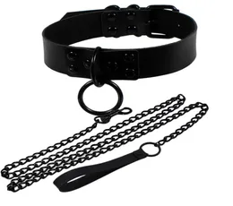 Girocolli Moda Rivetto Sexy Donna Uomo Nero Scuro Punk Gotico Alter Slave PU Pelle Trazione Corda Catena Bondage Collana Gioielli8860076