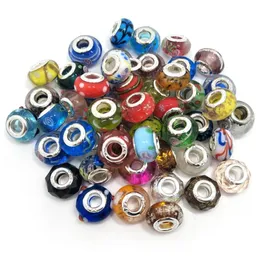 Brand New Mix Styles Glass 925 stering cord big hole loose beads fit European jewelry Diy bracelet charms 50pcs per lot5459990