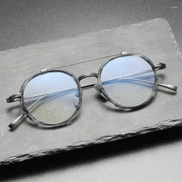 Óculos de sol quadros óculos puro titânio duplo feixe acetato anel grande quadro marca design KJ-32 folha de moda miopia artesanal borda redonda