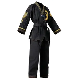 Hochwertige Taekwondo-Uniform, Schwarz, WT-Dobok, Taekwondo, MMA, Kampfsport, Karate-Anzüge, besticktes Drachenmuster, 231226