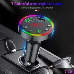 Audio Car Audio Bluetooth Fm Transmitter 7 Colors Led Backlit Radio Mp3 Music Player Atmosphere Light O Receiver Usb Charger Drop Delive